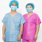 Camiseta con cordón de tracción de cierre de Icu 2 bolsillos para centros quirúrgicos / Blanco Azul Verde Rosa